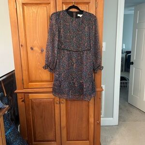 LOFT Paisley Midi Dress in Black with Multicolor Accents